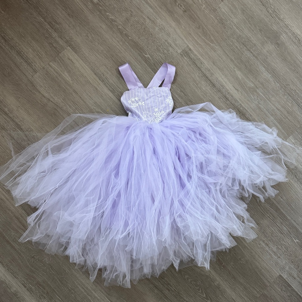 Girls Lavender Tulle Dress with Floral Details